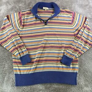 Peter Millar Silk Cotton Quarter 1/4 Zip Sweater Striped Multicolor Sz Large